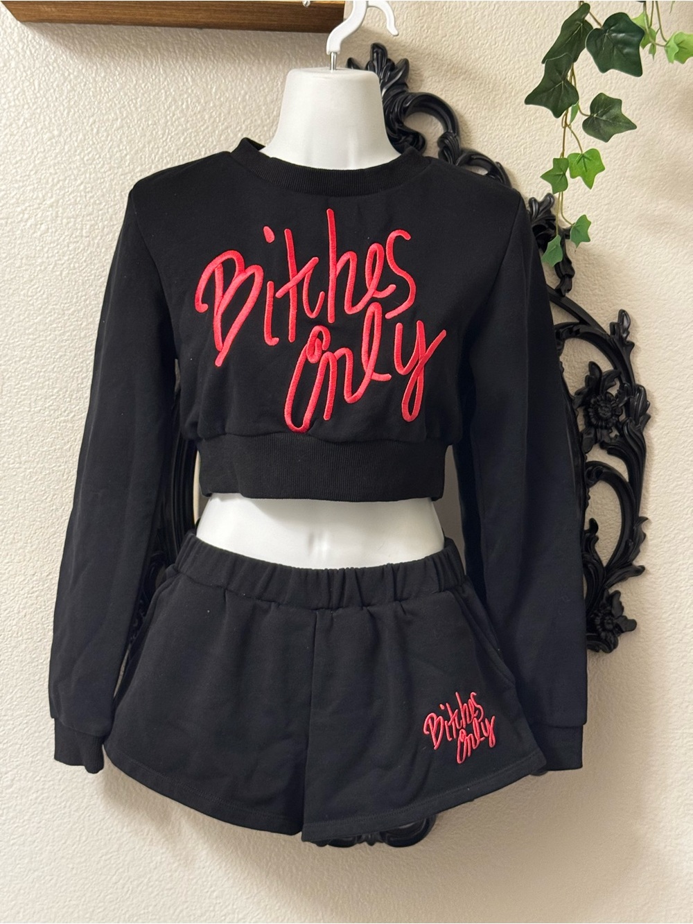 Club Exx Bitches Only Cropped Sweatshirt & Shorts Set